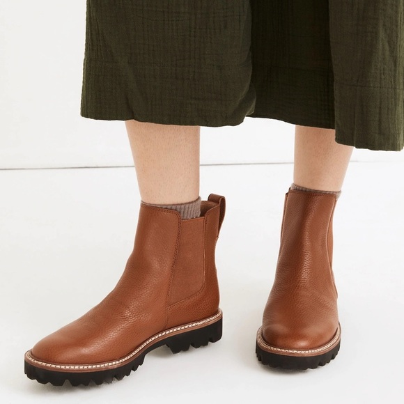 Madewell Citywalk Lugsole Chelsea Boots Cognac Tan Leather 7 English Saddle - Picture 1 of 7